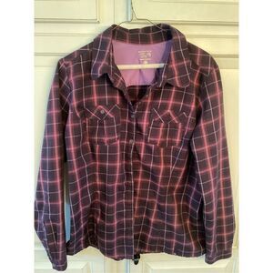 Mountain Hardware Plaid Flannel Shirt Sz 10 Long Outdoors Hiking Purple